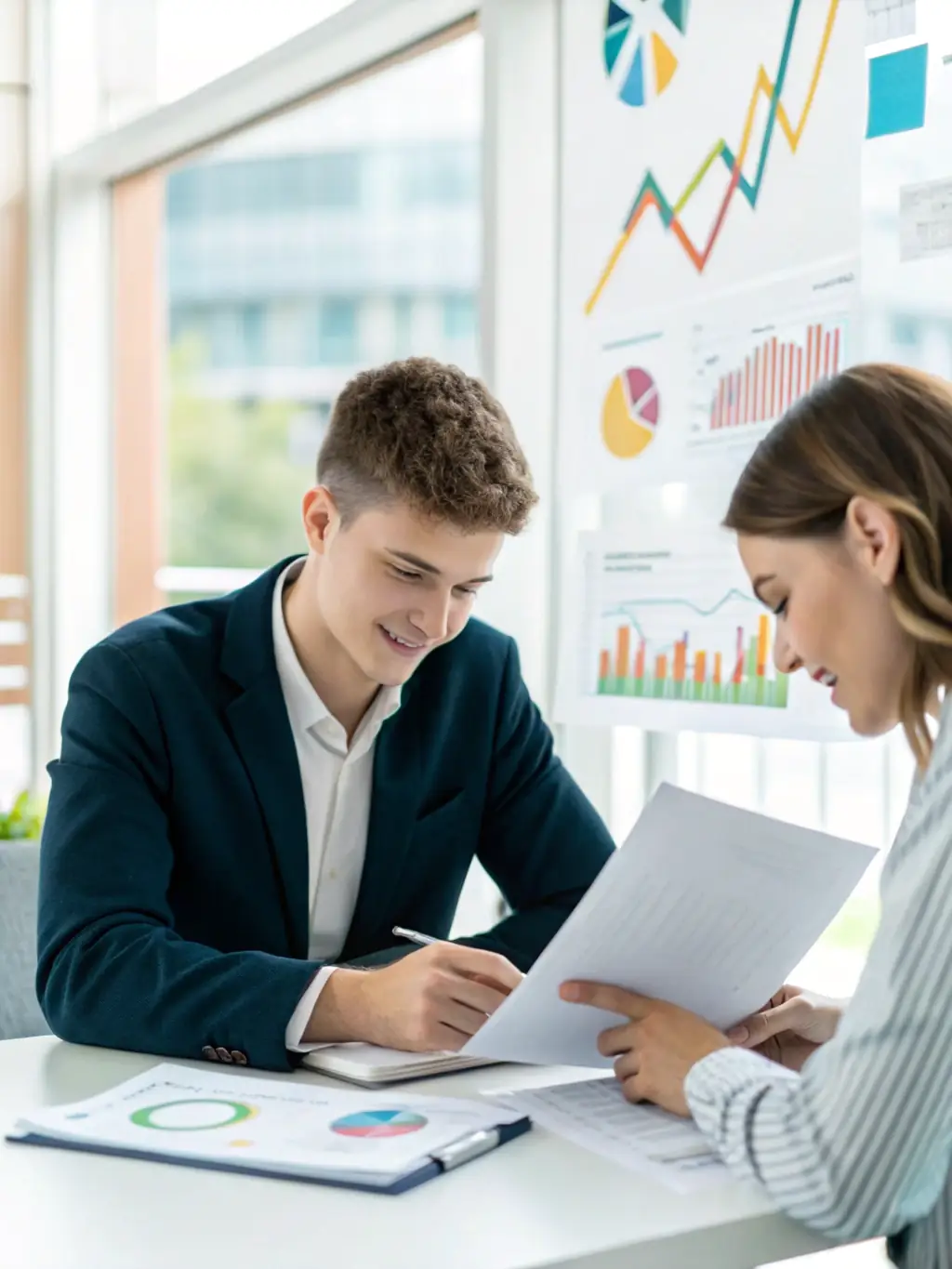 A professional financial advisor reviewing estate planning documents with a client in an elegant office, showcasing mechanicgate.uno's wealth management service.